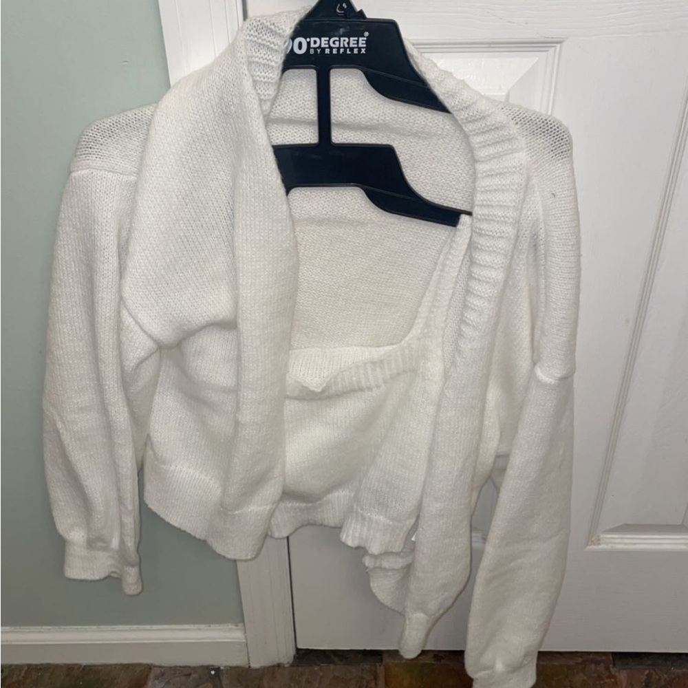 white sweater crop and cardigan